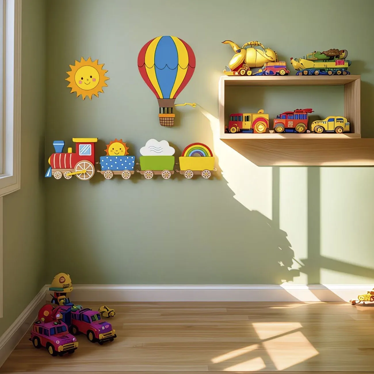6Pcs Wooden Kids Wall Decor Set, Train & Hot Air Balloon Wall Art for Nursery view 3