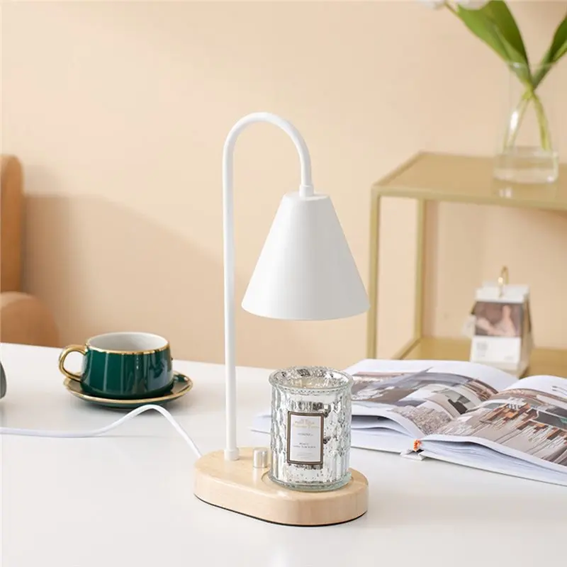 ABWZ-Dimmable Electric Candle Warmer Lamp With Timer, Wood Base Wax Melt Melter For Jar Candles, Home Decor Gift 110V US Plug Wh