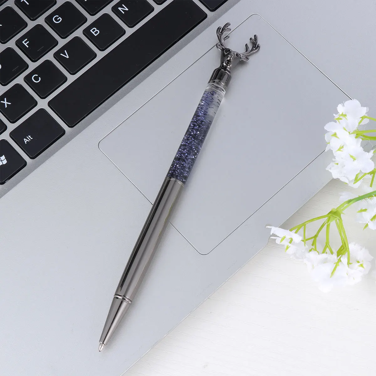 

2Pcs Reindeer Shaped Metal Ballpoint Pens Glass Diamonds Writing Pen for Students Workers Office School Supplies Grey