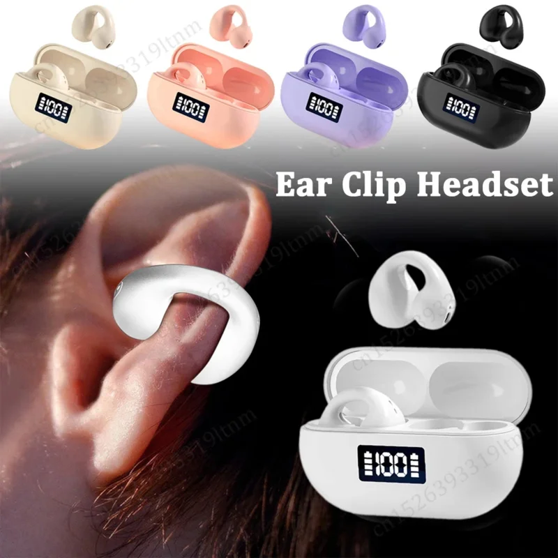 

T75 ear-clip earphones wireless headphone control sports earbuds HiFi stereo noise reduction headset with mic