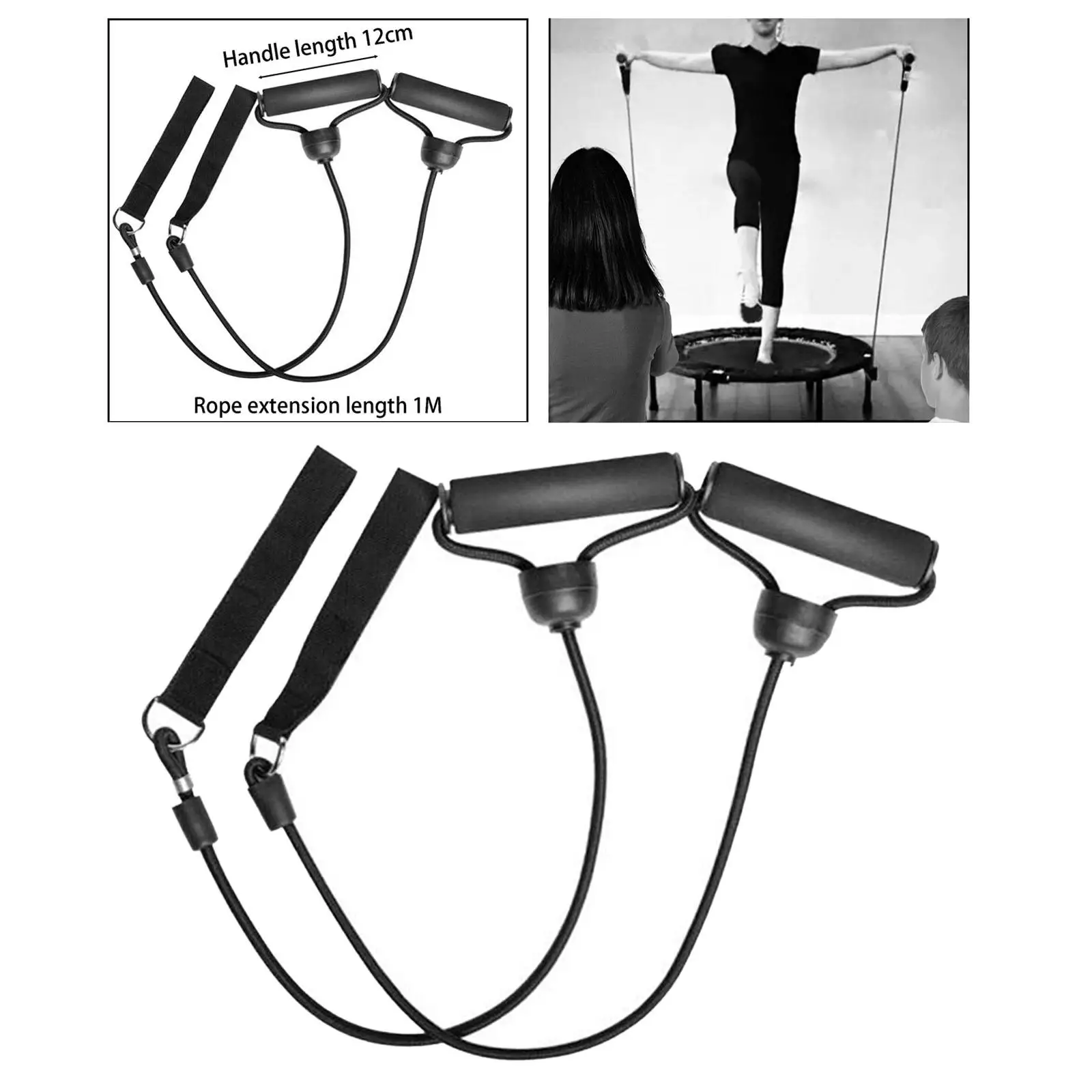 

2 ленты для упражнений с ручками, эспандеры для батута, натяжная веревка