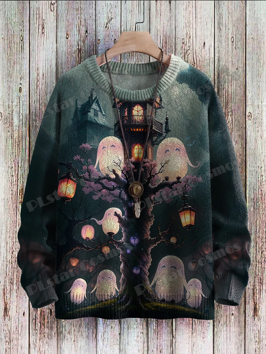 Men's Halloween Vintage LGBT Ghost Art Pattern 3D Printed Knitted Pullover Winter Casual Sweater Unisex Knitwear ZZM126