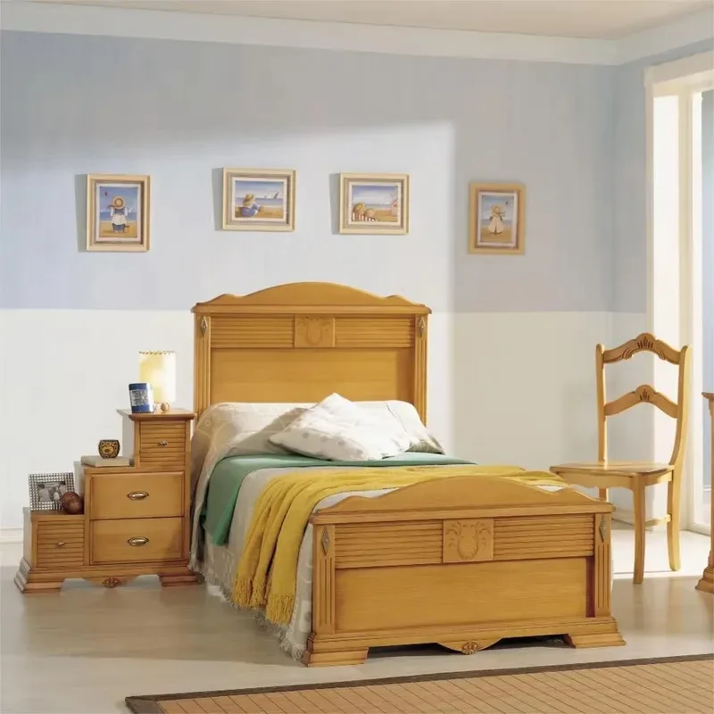 Solid Wood Frame Bed King Size Wooden Bed with Hand Carved Details Queen and Child Bed Frame