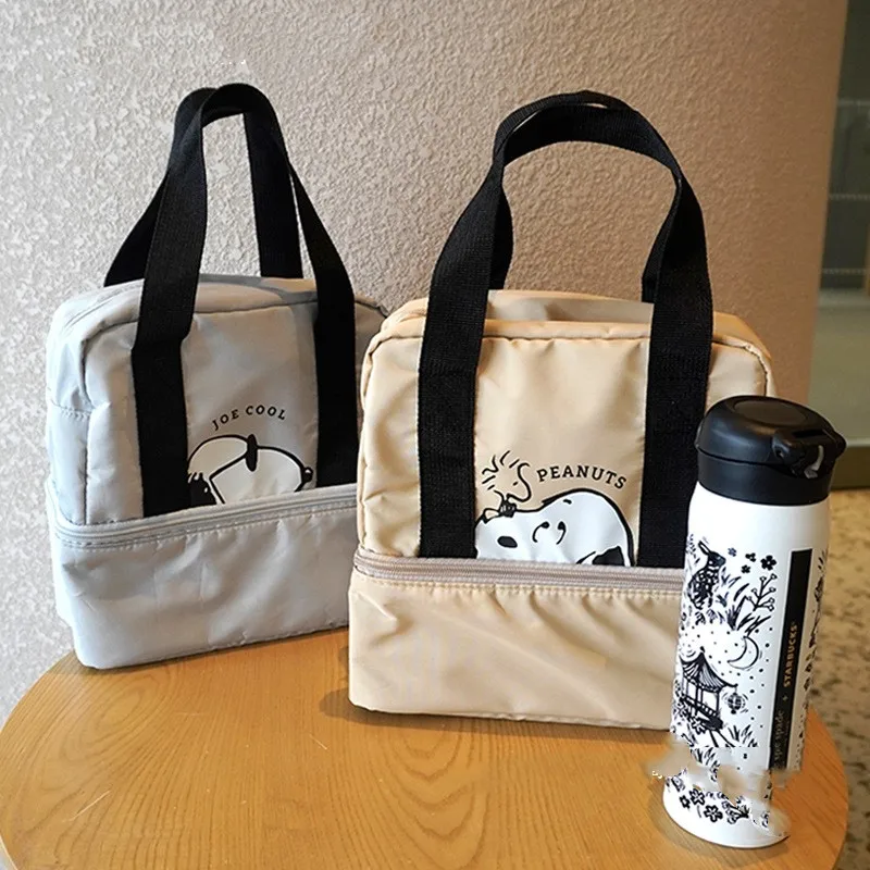 

Cartoon Double Insulated Bento Bag Cute Snoopy Layered Picnic Tote Lunch Box Bag Mammy Bag
