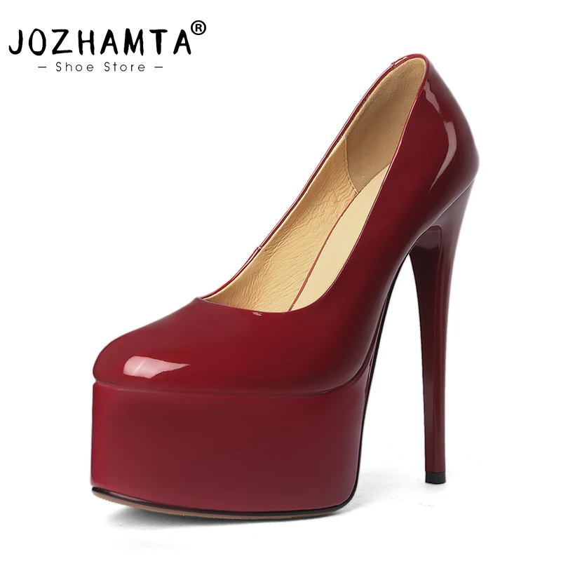 JOZHAMTA Women Platform Pumps Real Patent Leather Thin Super High Heels Shoes Spring 2025 Sexy Party Elegant Dress Size 33-40