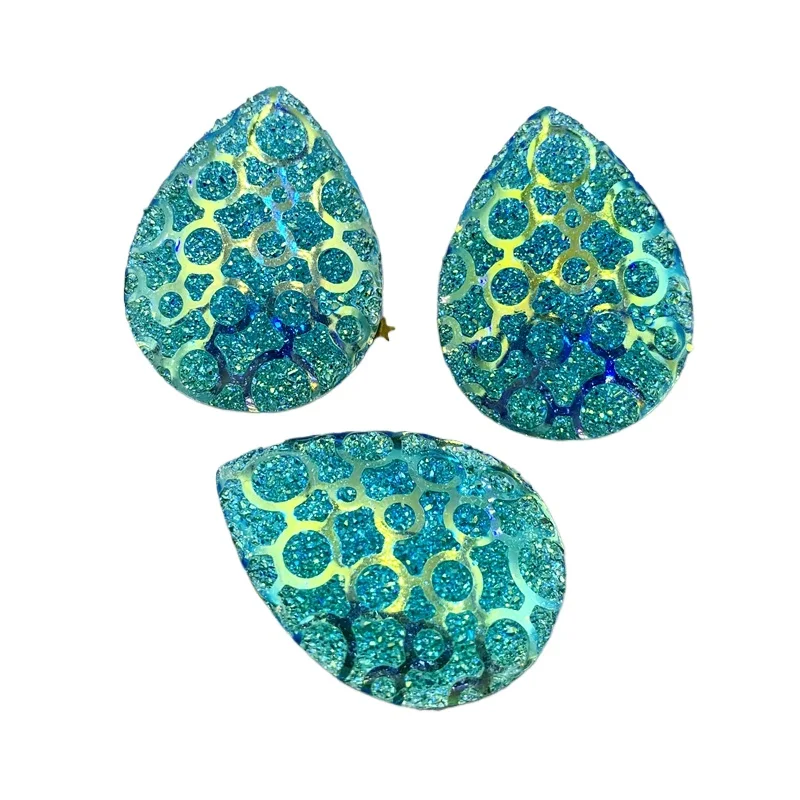 DIY Resin Sew On Rhinestone For Native Bead Work  Tiger stripesCrystal AB Fish Scale Resin Gems Cabochon 2 Holes 6Pieces/lot