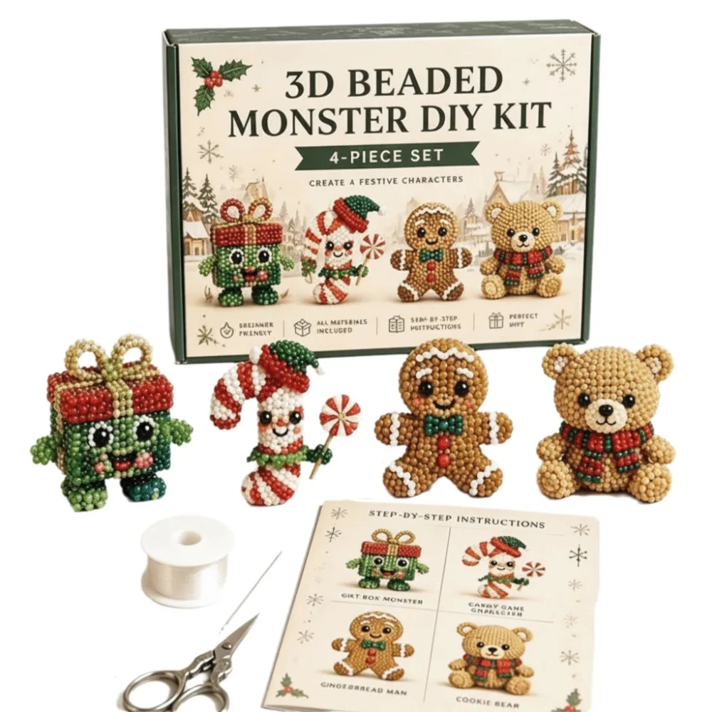Tiny Beads 3D Beaded Animal Kit Animal Shape Cute Design Handmade Bead Art Kit Creative Craft 3D Beaded Ornament Set