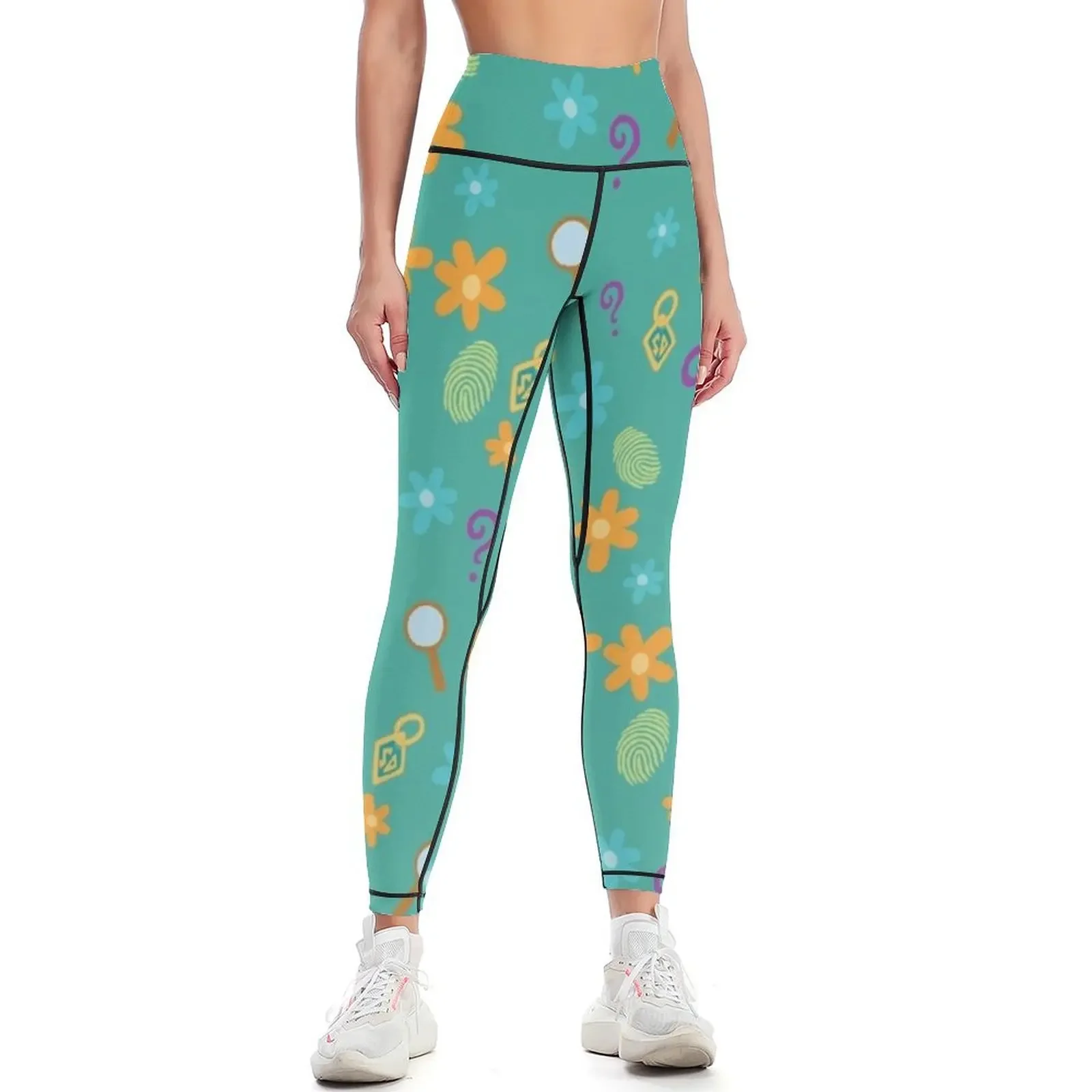 

Mystery Inc Pattern (Teal) Leggings gym clothing legging gym gym pants workout shorts Womens Leggings