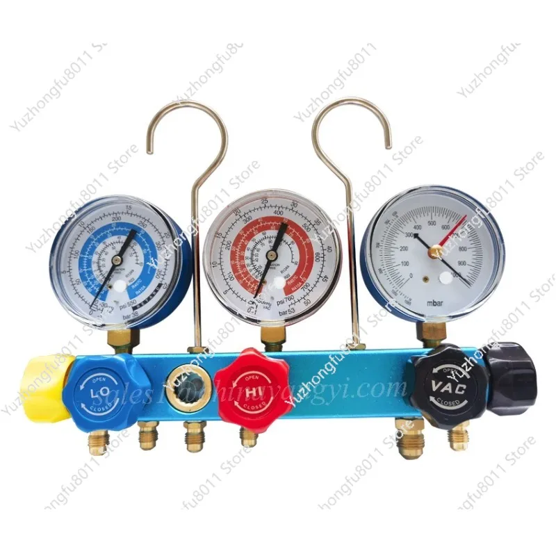 5 Valve Manifold Gauge 80mm R410A R134A R22 R407C Refrigerant Pressure Gauge Vacuum gauge meter Air Conditioner Service tools