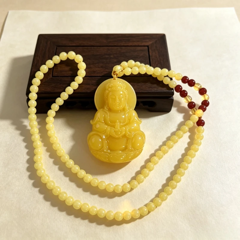 Classic Ethnic Style Beeswax Guanyin Pendant, Temperament Versatile Pendant Jewelry