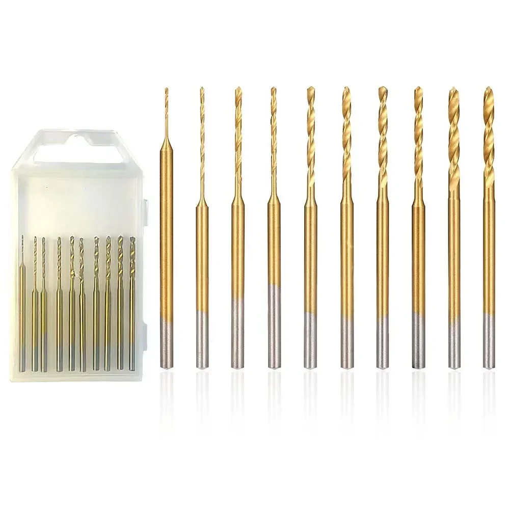 DIY Drill Bits Mini Drill Bit Set 10 Pieces Set 2.35mm Shank Diameter Efficient Drilling Gold Color High-Speed Steel