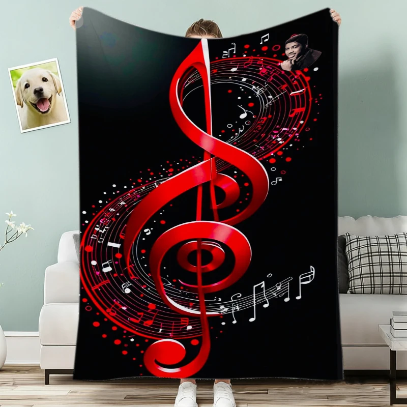 Colorful Music Notes Staff Artistic Flannel Blanket For Rhythmic Bedroom Decor Soft Warm Throw Blanket Gift