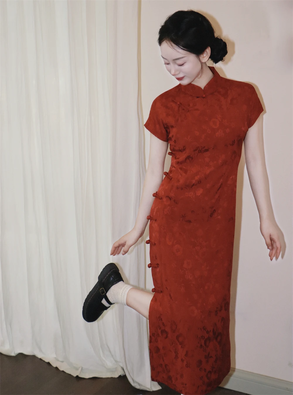 

Eden Sought out k Pattern Embroidery Red e Color Summer Svel Vintage Sle Breathable Mid-Length Skirt