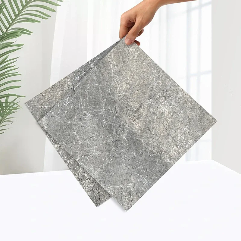 12pcs PVC Peel Tiles Sticker Waterproof Bathroom Floor Tiles Sticker Simulated Marble Adhesive Wallpaper Laminated Floor Sticker