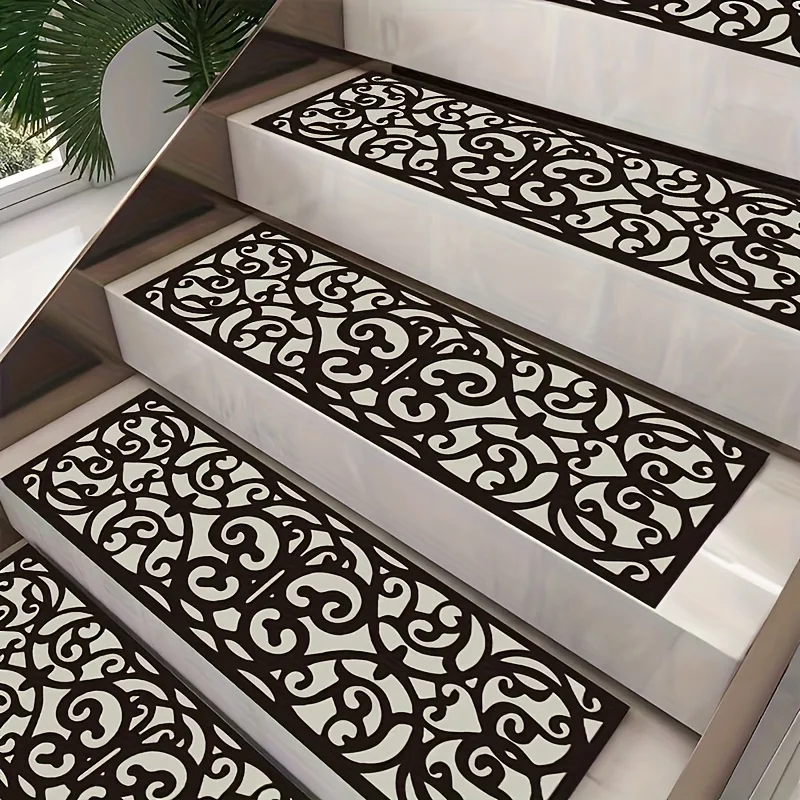 VIKAMA Stair Carpet Flat Pattern Wooden Floor Step Mat Non-Glued Children, Elderly Slip-Resistant Pet Protection Mat Home Decor