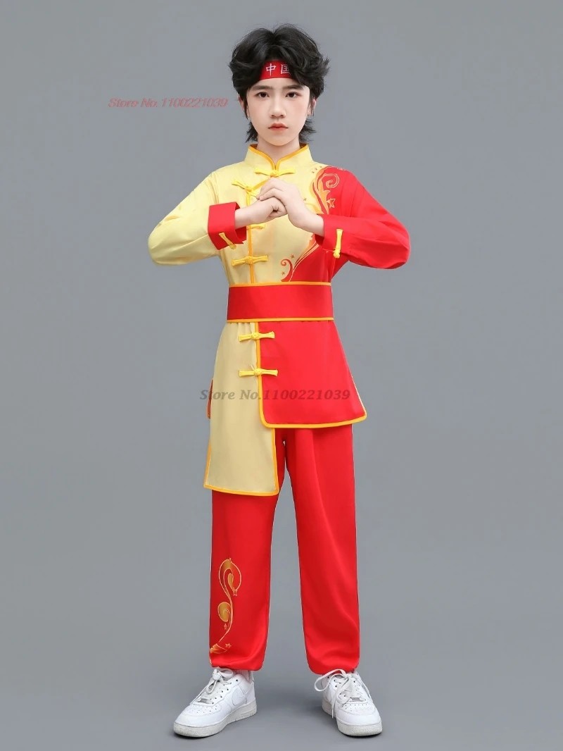 2026 chinese children wushu tai chi uniform wushu kung fu martial arts suit vintage flower print patchwork training exercise set