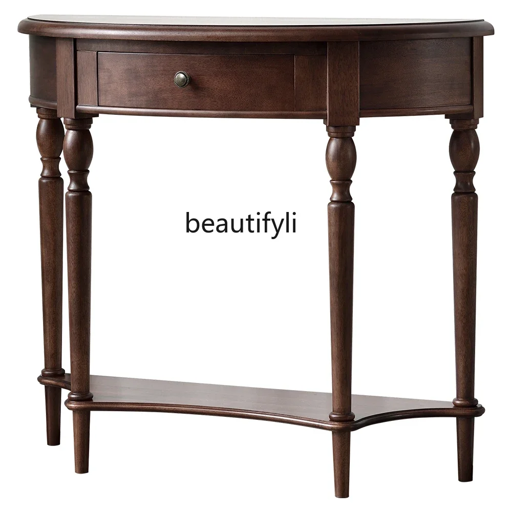 

American solid wood entrance table Entry entrance entrance table Shelf entry locker with key semi-circle against the wallA