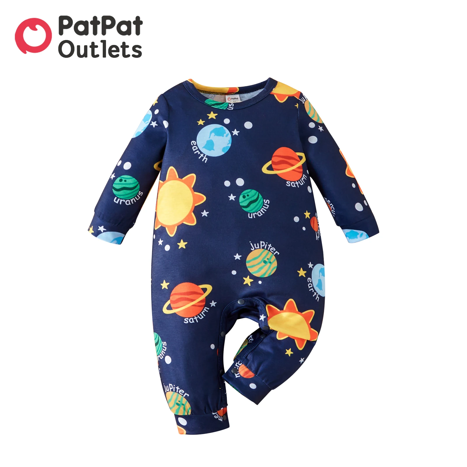 PatPat Overalls Baby Clothes New Born Boy Jumpsuit Romper Infant Newborn Babies Costume Solar System Planets Long-sleeve