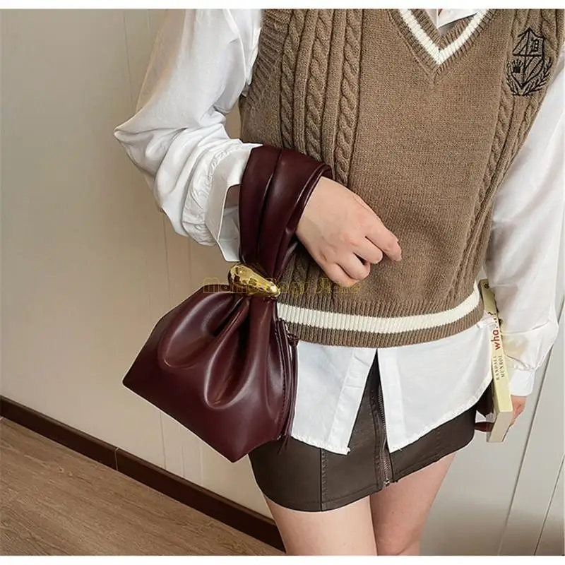 

X90D Fashion Women's Handheld Bucket Bag With Wristlet Functionality PU Handbag Fashion Evening Purse for Lady