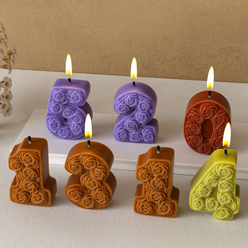 أرقام الورد شمعة سيليكون DIY الأرقام العربية الروائح زخرفة الجص الراتنج قوالب الإبداعية كعكة الديكور قالب الخبز #3