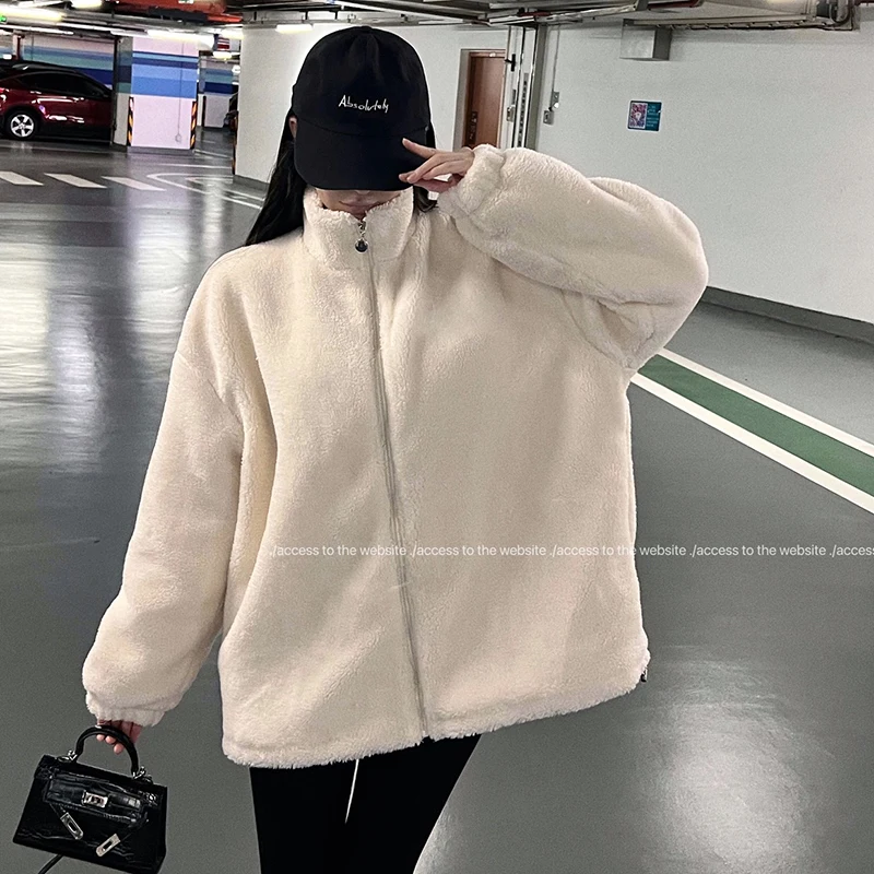 

Fashion Cartoon Cute Fructose Color Loose Thick Warm Lamb Wool Mid-Length Coat Women 2023 New Autumn Winter Women Jacket Leisure