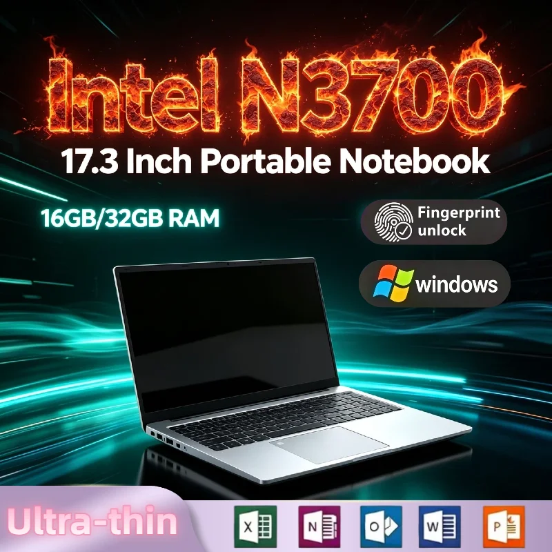 Intel N3700 17.3 Inch Full Size Gaming Laptop 32GB RAM 2TB SSD Fingerprint Unlock Work Notebook High Performance Max