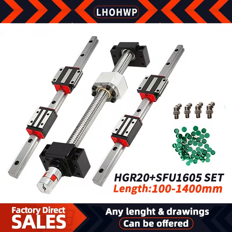 

HGR20 Square Linear Guides Rail 2set HGR20+Guide Block HGH20CA+SFU1605 Ball Screw 5mm lead Screw+ BK12BF12cnc linear Actuator