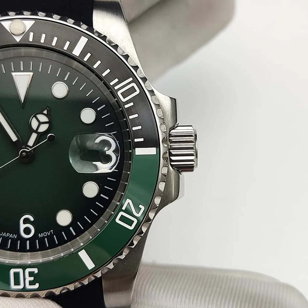 Часы наручные NH35 мужские с керамическим циферблатом, повседневные Модные сапфировые, с резиновым ремешком, с черным градиентом и зеленым циферблатом