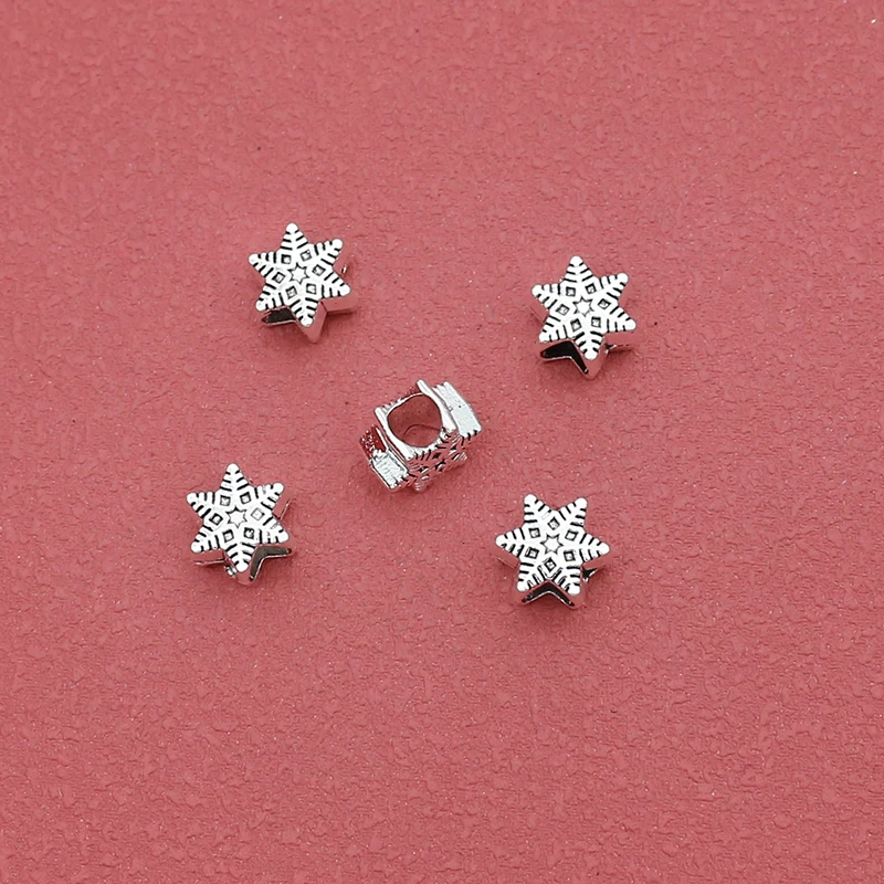 10pcs/Lot Pretty Big Hole Snowflake Metal Beads 10.5x6mm Handmade Christmas Winter Jewelry Charms Spacer DIY Bracelets Necklace