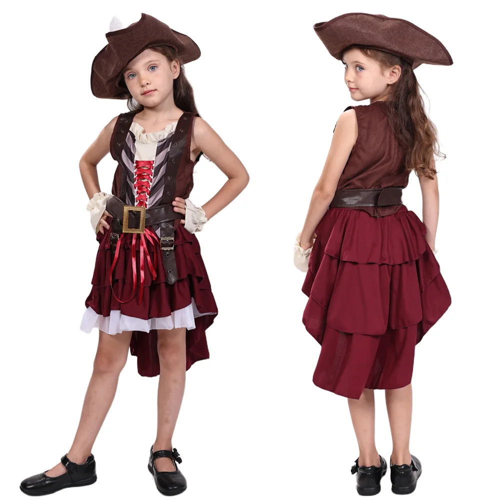 New Halloween Girl COS Clothes Children's Caribbean Pirate Party Costume Polyester Fabric Ethnic Stage Performance Outfit
