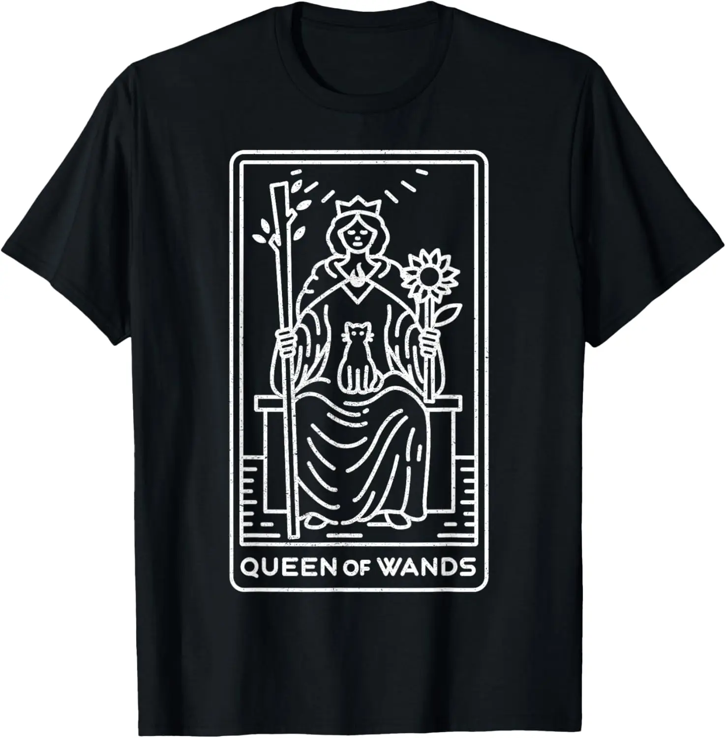 Queen of Wands and Cat – Cute Esoteric Occult Tarot Card T-Shirt