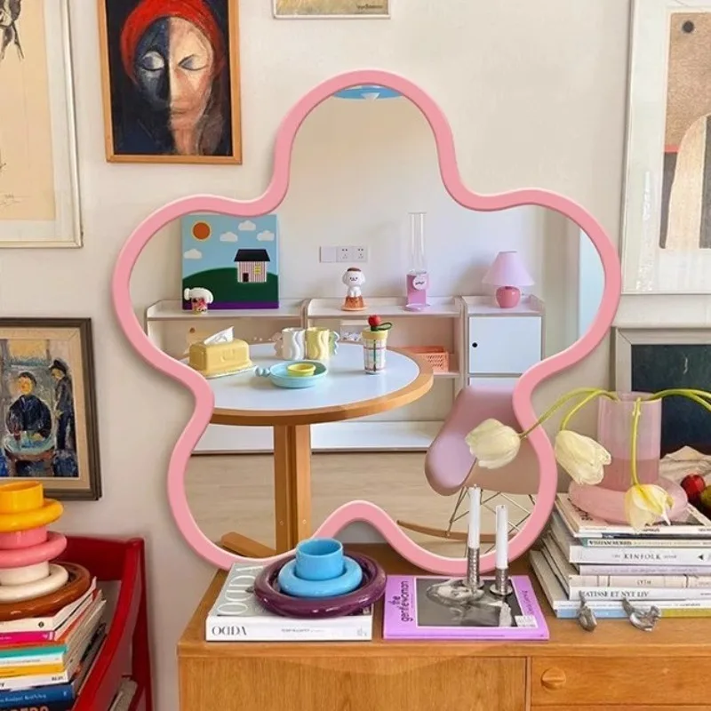 Cream wind Internet celebrity dopamine desktop ornament dressing mirror bedroom floor mirror decoration