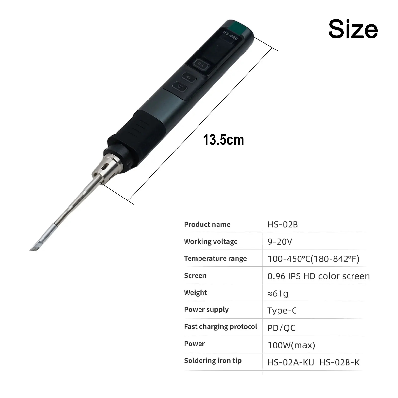 HS-02 Комплект паяльника с регулируемой температурой, 24 В постоянного тока, 100-450 ℃   Сварочная паяльная станция PD 100 Вт Портативный инструмент для ремонта