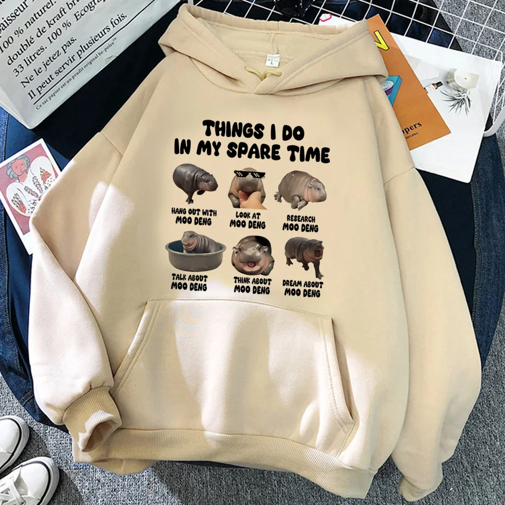 Moo Deng hoodie Athleisure ผ้านุ่ม Y2K รูปแบบอะนิเมะเสื้อกันหนาวหญิงเสื้อ hoodie ผ้านุ่มมังงะสวมใส่สบายๆ