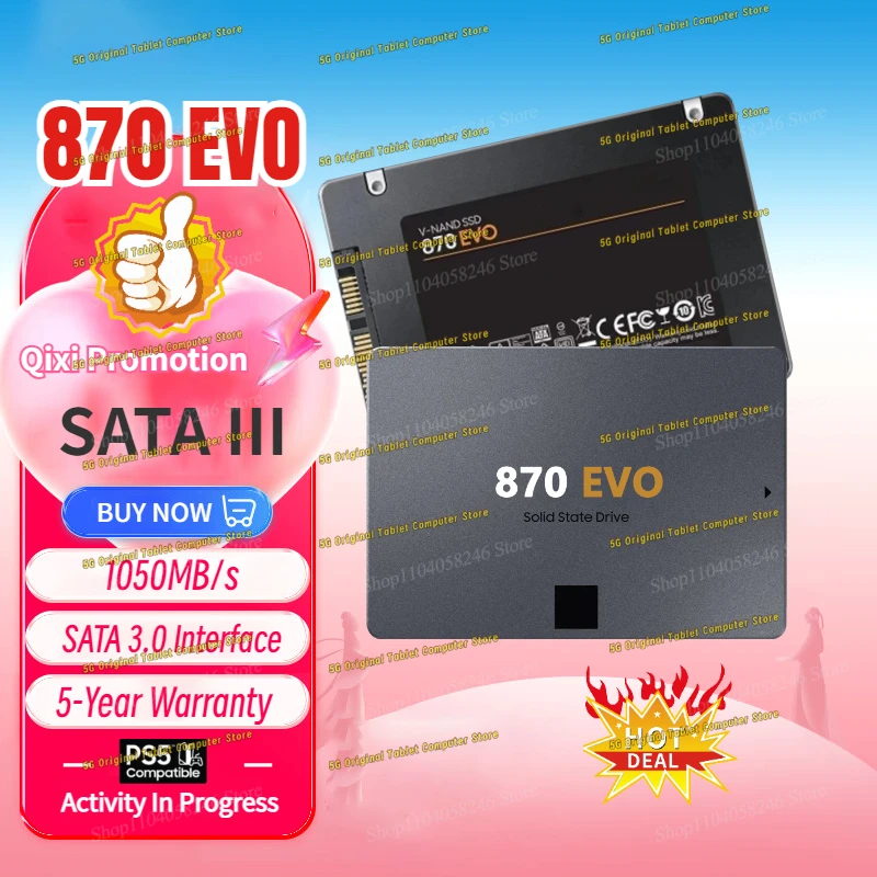 

2024 New SSD 870 EVO 1TB 2TB 4TB 8TB Internal Solid State Drives Hard Disk SATA 3.0 MLC 2.5 Inches for Laptop Desktop PC PS4 PS5