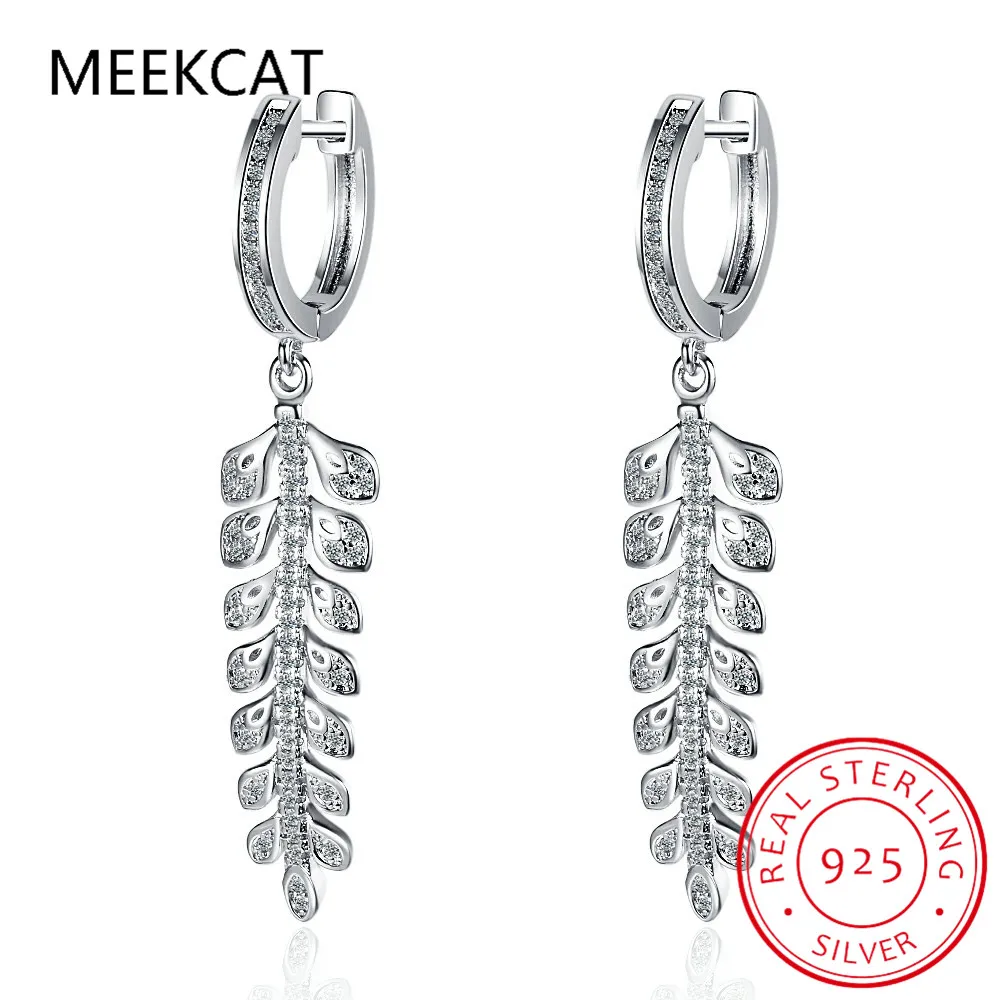 

Серьги из стерлингового серебра 925 пробы с муассанитом, висячие серьги в форме листа для женщин, антиаллергенное серебро 925, ювелирные изделия, подарок