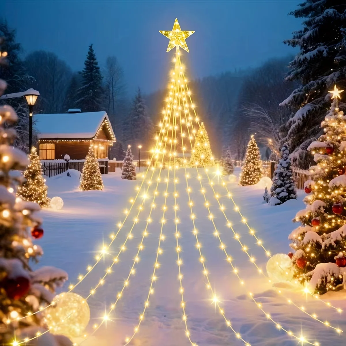 LEDChristmas Star Waterfall Lights,USB Powered,8Lighting Modes with Remote|Perfect for Indoor/Outdoor Christmas,Party&Home Decor