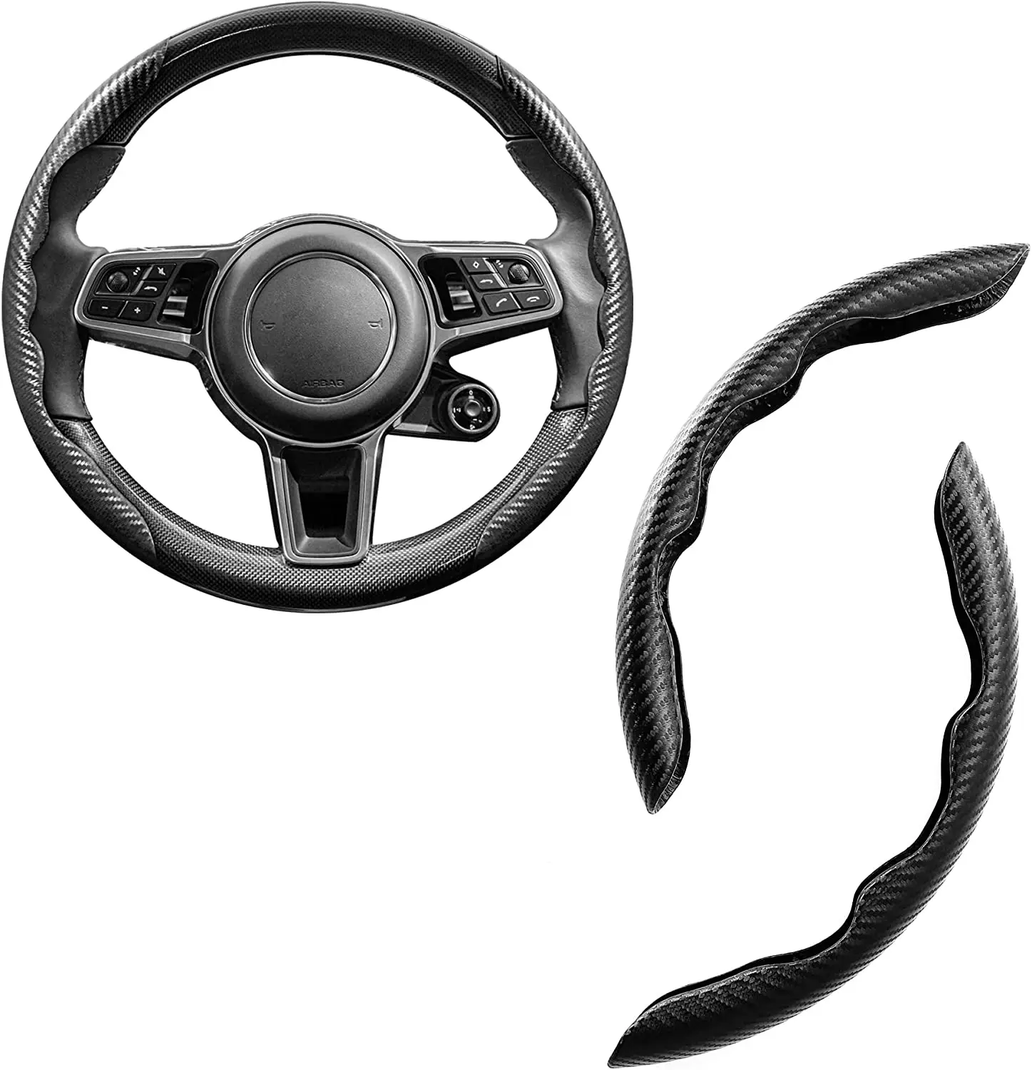 

Carbon Fiber Steering Wheel Cover, 15-inch Universal Anti-Slip Car Accessory, Black, 4-Spoke Design, Microfiber Leather, Easy