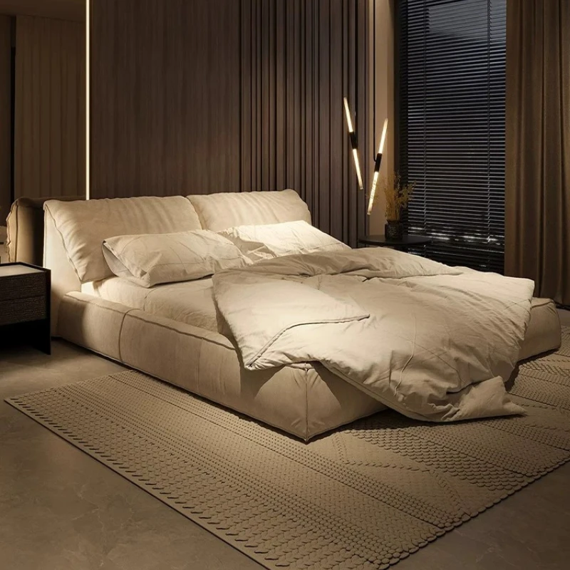 180x200cm Elephant Ear Fabric Bed, Modern Japandi Cream Style Scandinavian Double Bed For Small Master Bedroom Home Furniture