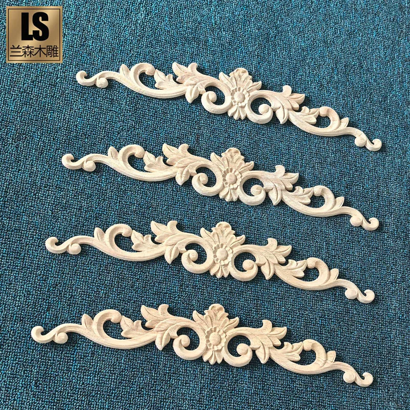 Wood Carving Applique European Door Lintel Decal French Cabinet Bedside Furniture Flower Decor