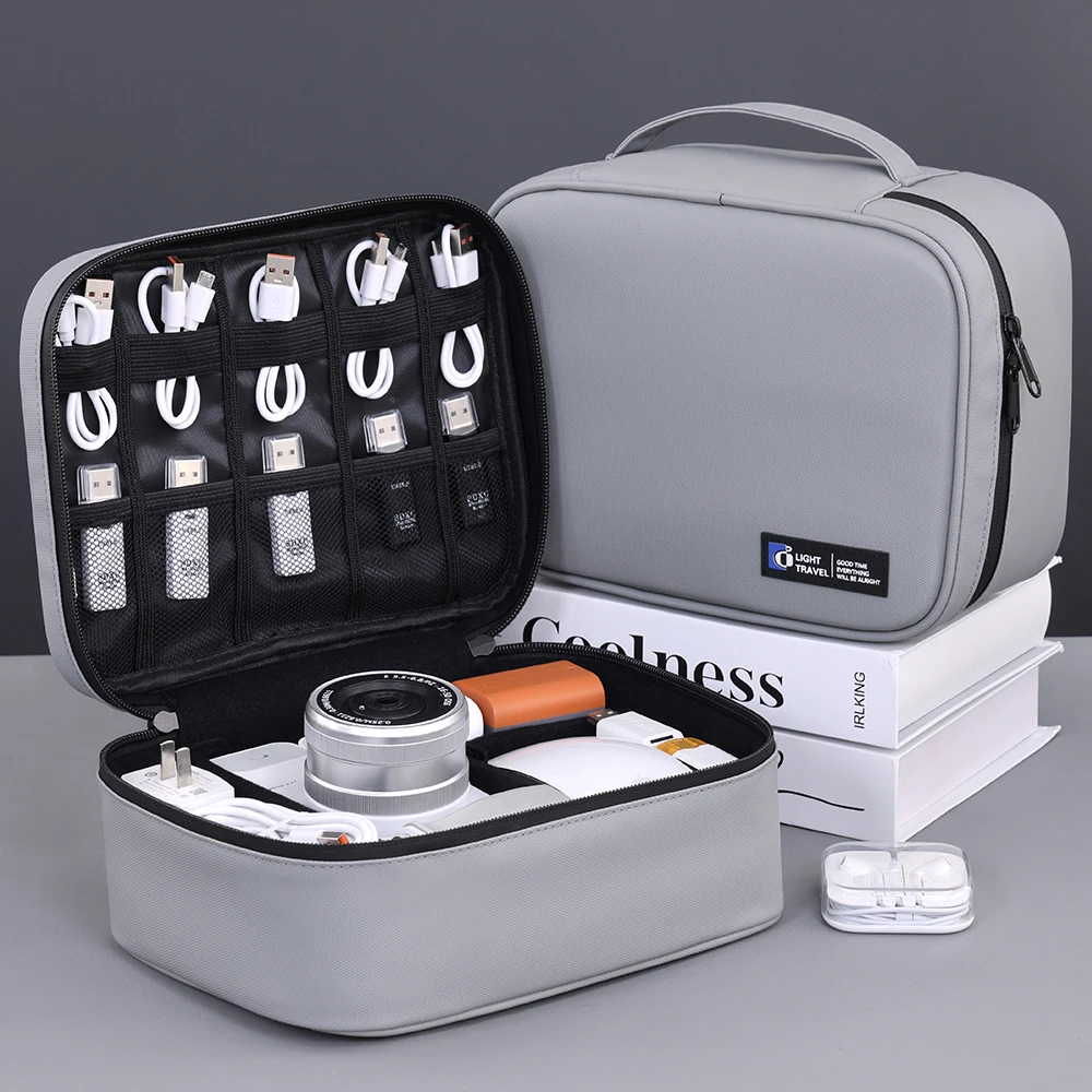 Tas Perjalanan Digital Kapasitas Tinggi Terpisah Multifungsi untuk Kabel Data, Power Bank, dan Penyimpanan USB