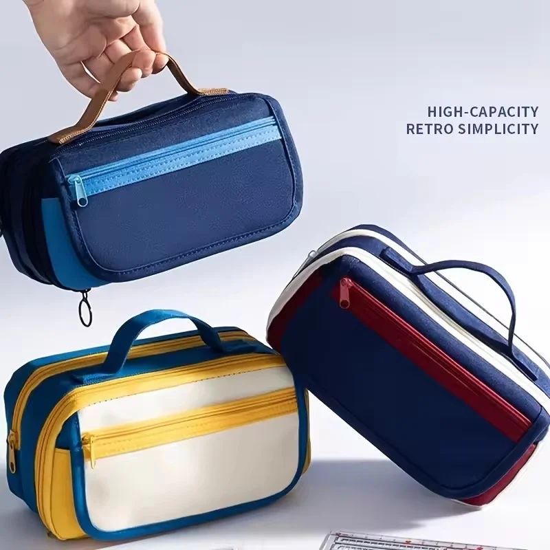 

New 2025 Handheld 9-Layer Pen Bag - Large Capacity Multi-Compartment Contrasting Color Organizer for Men & Women/makeup bag