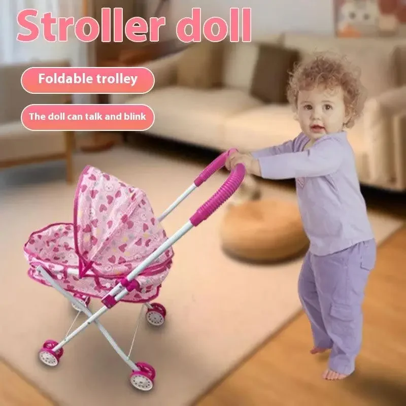 

1 шт., красочная большая емкость, стабильная легкая кукла, ручная тележка, игрушки для мальчиков и девочек, куклы, коляска, железная складная детская коляска