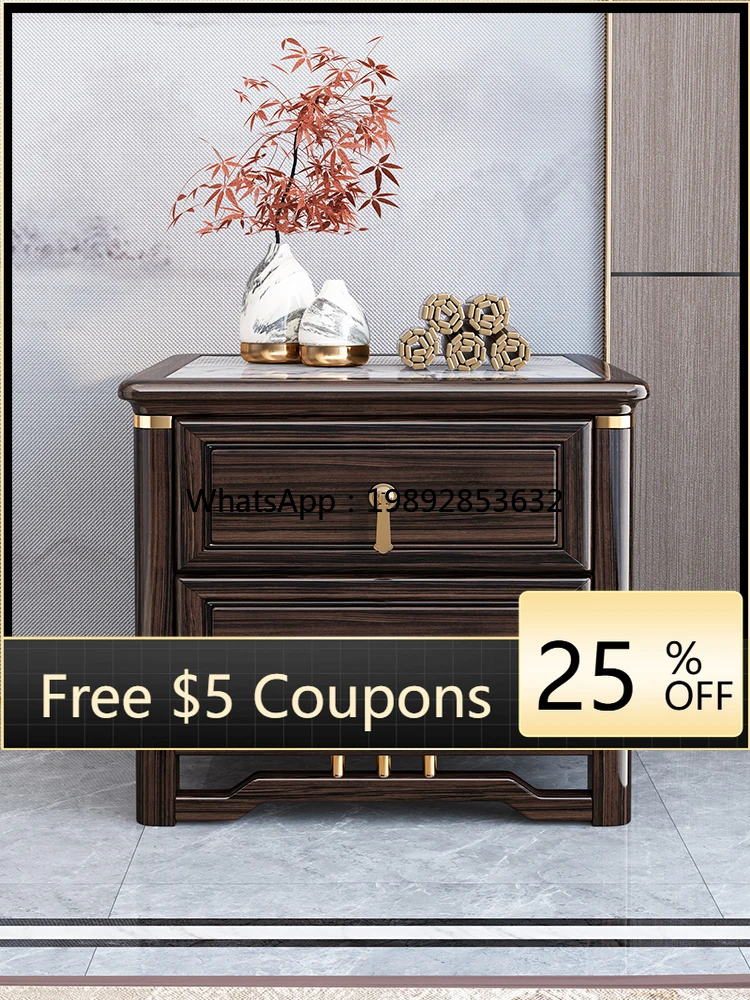 

LYY New Chinese Style Solid Wood Bedside Cabinet Ebony Wood Home Bedroom Small Modern Light Luxury Bedside Storage Cabinet