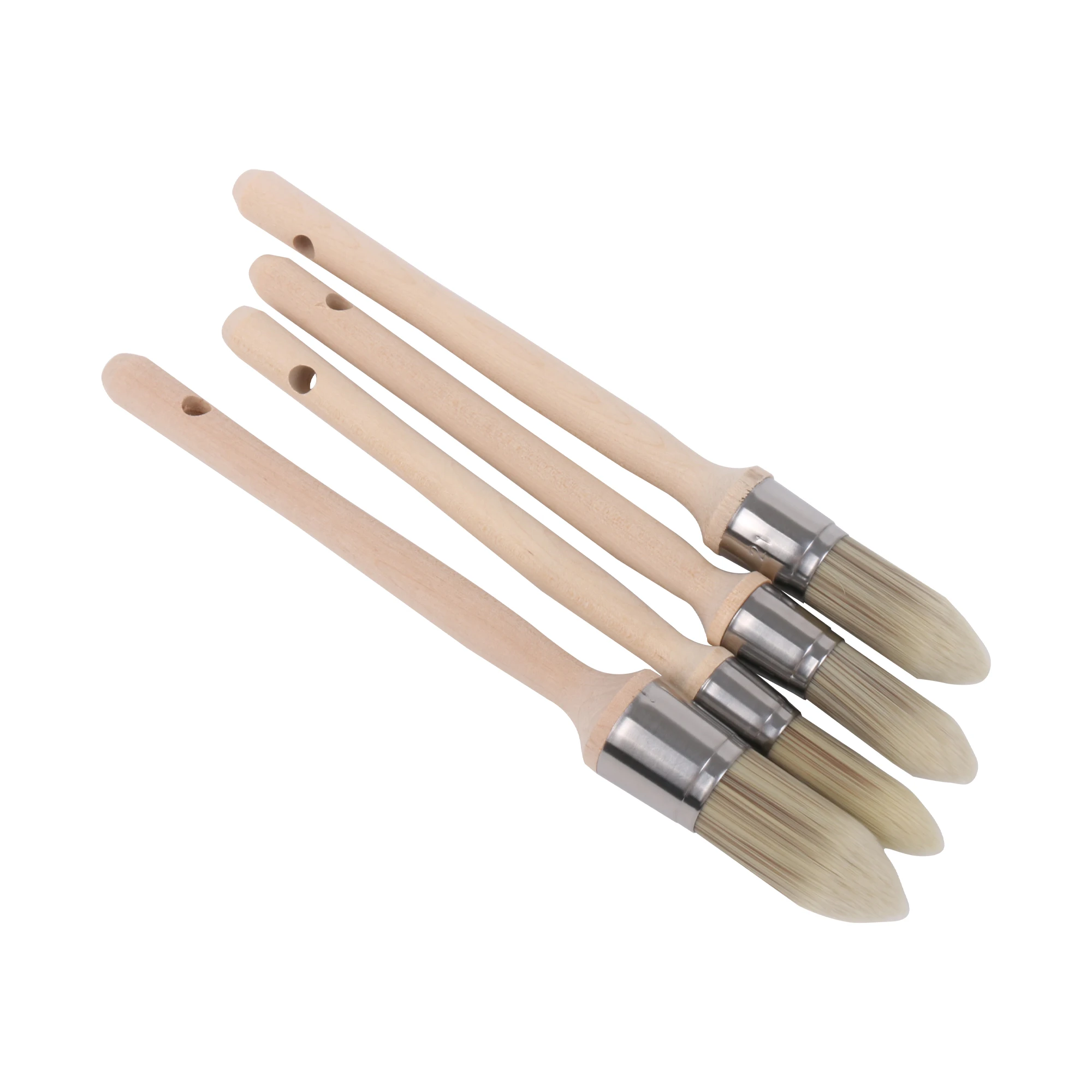 

4PCS Round Paint Brush for House Wall Edges w/ Wooden Handle 0.6"/0.7"/0.8"/1"