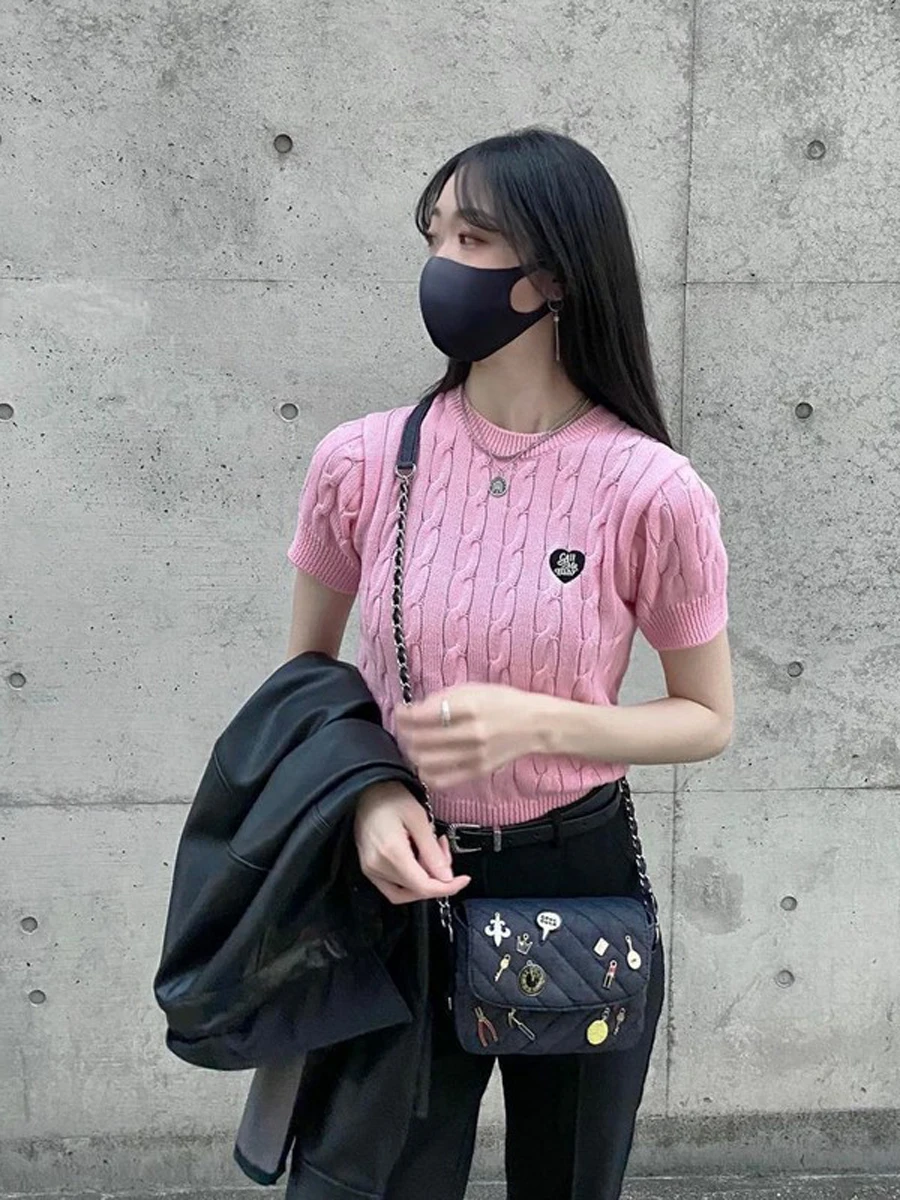 

Callmebaby Dongdaemun весна лето новый Love Heart ort Sve тонкий вязаный топ женский модный трикотаж из органического хлопка