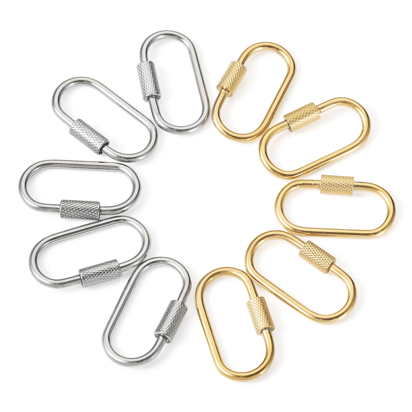 

10Pcs Ion Plating(IP) 304 Stainless Steel Screw Carabiner Lock Charms for Necklaces Making Oval Golden & Stainless Steel Color