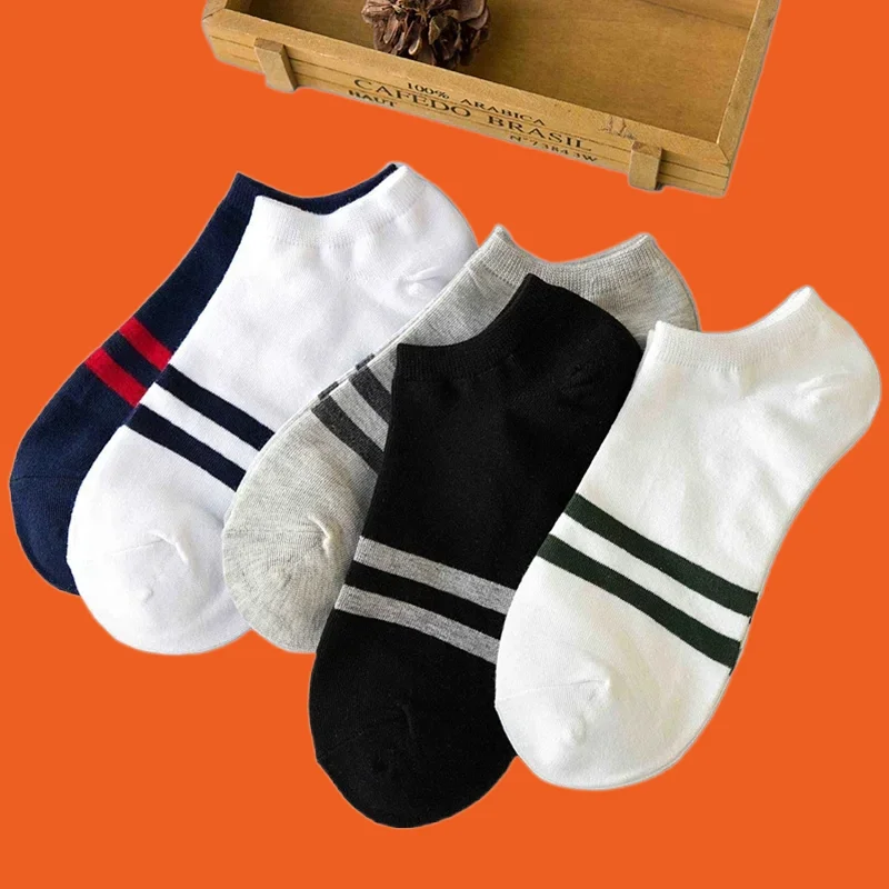 

5/10 Pairs High Quality Men's Polyester Boat Socks Casual Anti-Slip Short Ankle Socks Sweat Absorbing Breathable Low Cut Socks