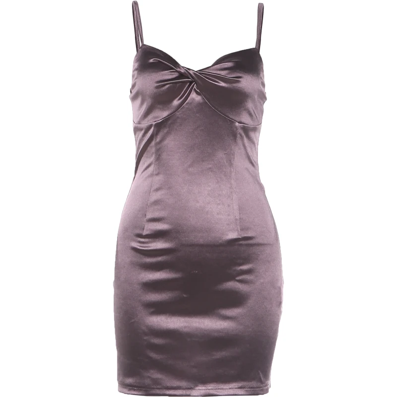 Weird Puss Kleid mit tiefem Ausschnitt für Damen, Falten, schmal geschnitten, ärmellos, hohe Elastizität, schmal, sexy, einfarbig, modisch, für Mitternachtspartys, Mini-Bodycon – Detail 2