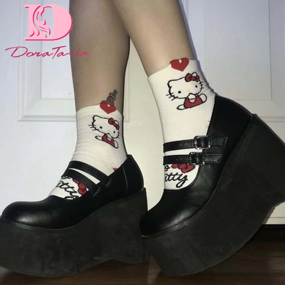 DORATASIA Brand New Female Lolita Cute Mary Janes Pumps Platform Wedges High Heels women\'s Pumps Sweet Gothic Punk Shoes Woman